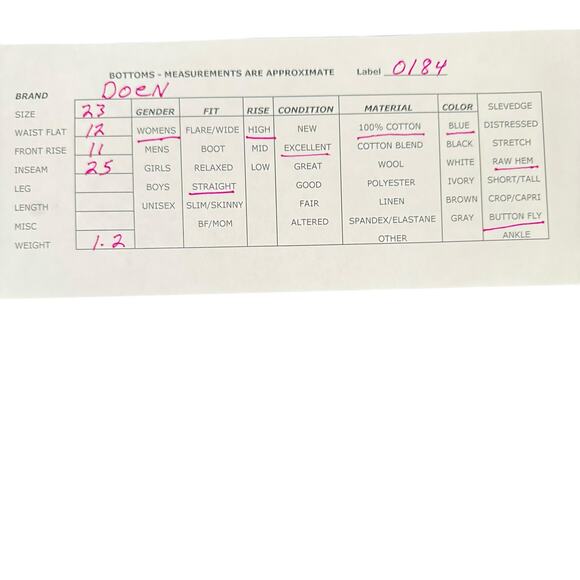 Doen High Rise Straight Leg Jeans Womens Size 23 Organic Cotton Medium Wash Blue - Picture 11 of 11